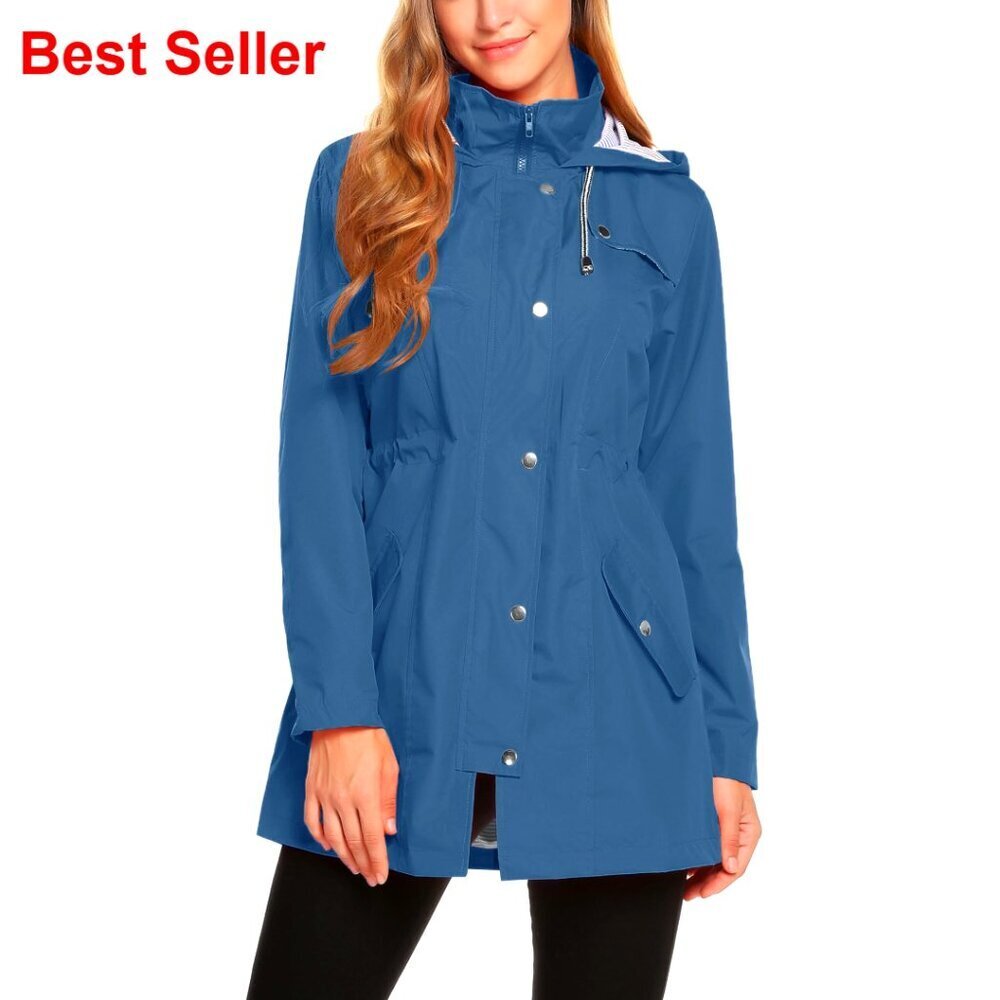 Lightweight Hooded Waterproof Rain Jacket, 98% Polyester 2% Spandex